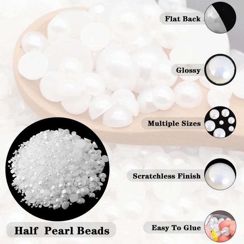 BLAAROOM 5800Pcs Half Pearls for Crafts, Flatback Pearls for Artwork Making, DIY Rhinestones Accessory Nail Art,Face Gems Jewels Flat Back Craft Pearls for Artist Creative - Gold - Image 4
